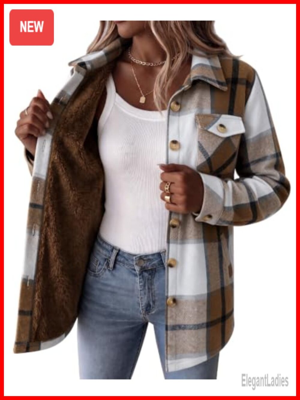 Sherpa Fleece Lined Plaid Flannel Jacket Women Winter Coat